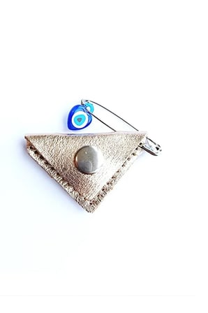 Mini Bebek Cevşen Dualı Kolye Muska Hakiki Deri El Yapımı Üçgen