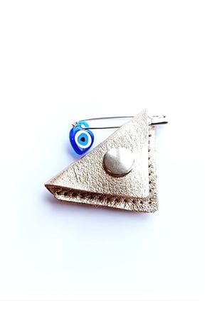 Mini Bebek Cevşen Dualı Kolye Muska Hakiki Deri El Yapımı Üçgen