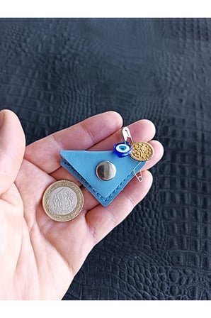 Mini Bebek Cevşen Dualı Kolye Muska Hakiki Deri El Yapımı Üçgen