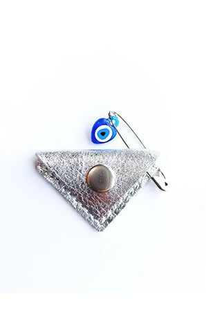 Mini Bebek Cevşen Dualı Kolye Muska Hakiki Deri El Yapımı Üçgen