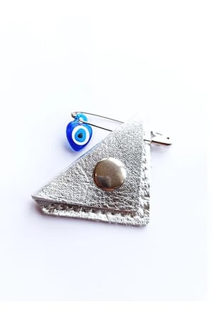 Mini Bebek Cevşen Dualı Kolye Muska Hakiki Deri El Yapımı Üçgen