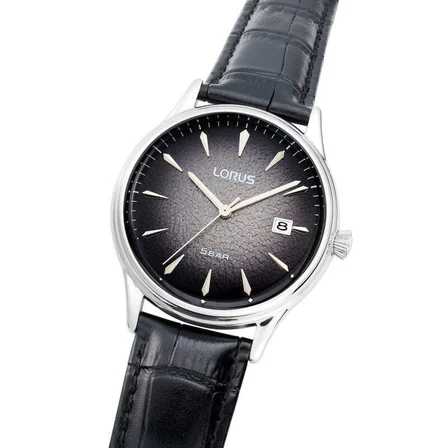 Lorus Erkek Kol Saati Çelik Metalik Gri Siyah Deri Kordon 40mm Analog 5 ATM Su Geçirmezlik Mineral Cam