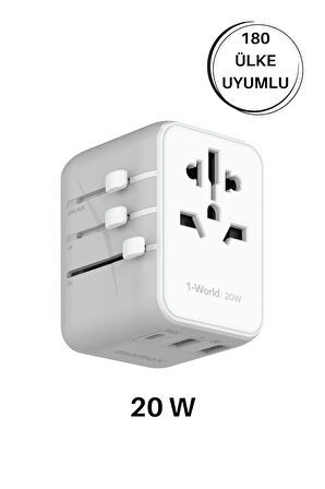 20W 1-World 5-Port AC Seyahat Piriz Dönüştürücü Charger (Beyaz)