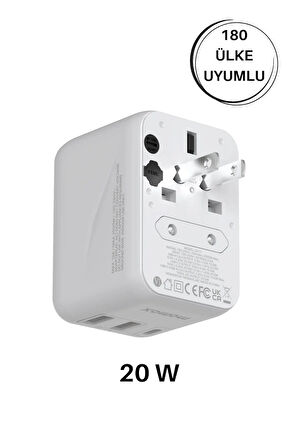 20W 1-World 5-Port AC Seyahat Piriz Dönüştürücü Charger (Beyaz)