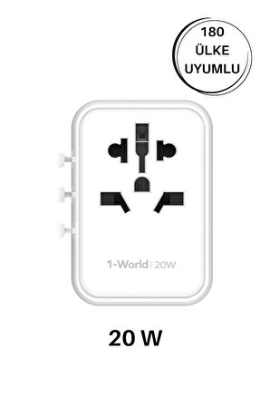 20W 1-World 5-Port AC Seyahat Piriz Dönüştürücü Charger (Beyaz)