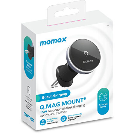 Momax Q.Mag Mount 5 15W Magnetic Wireless Şarjlı Araç İçi Telefon Tutucu