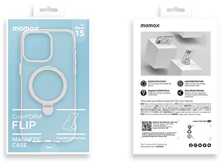 MOMAX MAAP23ST iPhone 15 Flip Magsafe Kılıf Şeffaf