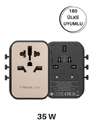 35W 1-World 5-Port AC Seyahat Piriz Dönüştürücü Charger (Titanium) uyumlu