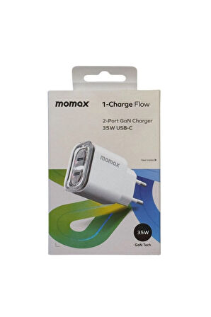 Momax 1-Charge Flow 35W Çift Çıkışlı GaN Hızlı Şarj Cihazı - UM51 Beyaz