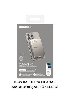 Q.Mag X2 35W 20000mAh wireless battery pack (Titanium) MACBOOK ŞARJ ÖZELLİKLİ