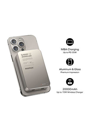 Q.Mag X2 35W 20000mAh wireless battery pack (Titanium) MACBOOK ŞARJ ÖZELLİKLİ