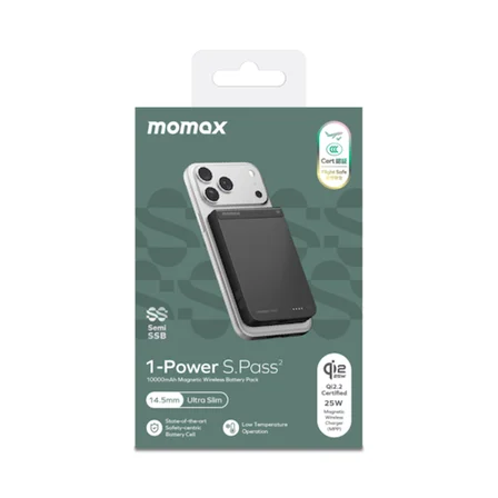 Momax İp163q22d Power S.pass2 10000 mah qi2.2 Yari Ssb Magsafe Powerbank Siyah
