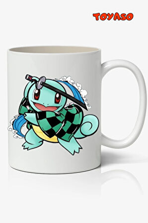 Pokemon Squirtle İblis Keser Tanjiro Kamado Anime Beyaz Kupa Bardak Sevgiliye Arkadaşa Hediye