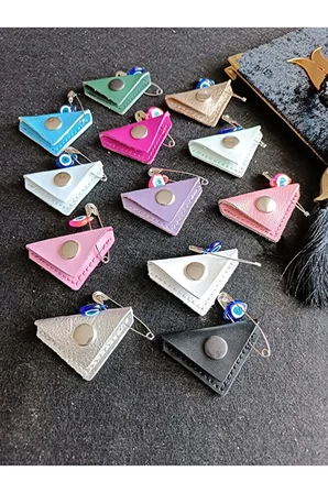 Mini Bebek Cevşen Dualı Kolye Muska Hakiki Deri El Yapımı Üçgen