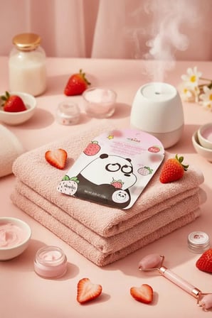 We Bare Bears Lisanslı Çilek Özlü Meyveli Nemlendirici Kağıt Maske Panda Serisi