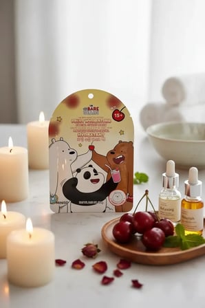 We Bare Bears Lisanslı Kiraz Özlü Meyveli Nemlendirici Kağıt Maske Eğlenceli Bakım