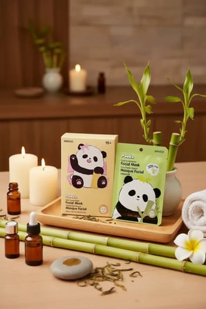 Miniso Lisanslı Sevimli Panda Serisi Doğal Bambu Özlü Nemlendirici Yüz Maskesi
