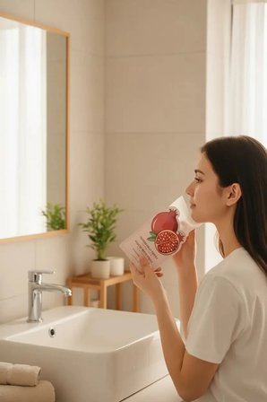 Miniso Lisanslı Meyve Serisi Nemlendirici Kağıt Yüz Maskesi – Canlandırıcı Nar Özlü Tek Kullanımlık