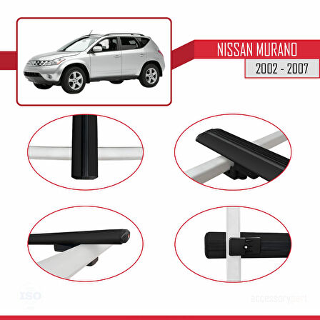 Nissan Murano 2002-2007 Arası ile Uyumlu BASIC Model Ara Atkı Tavan Barı Siyah 2 Adet