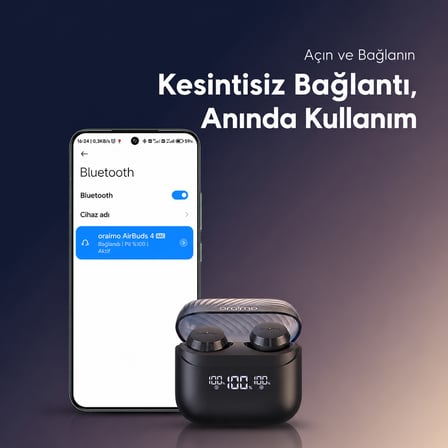 oraimo OTW-340 TWS Bluetooth Kulaklık Phantom Black Dijital Ekran