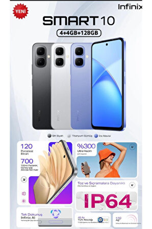 Infinix Smart 10 128gb 4+4 Ram SİLVER