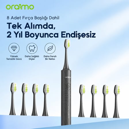 oraimo OPC-ET500N Elektrikli Diş Fırçası Graphite Black 8 Başlık