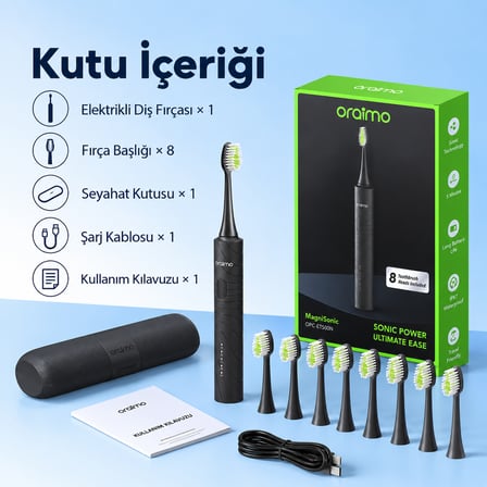 oraimo OPC-ET500N Elektrikli Diş Fırçası Graphite Black 8 Başlık