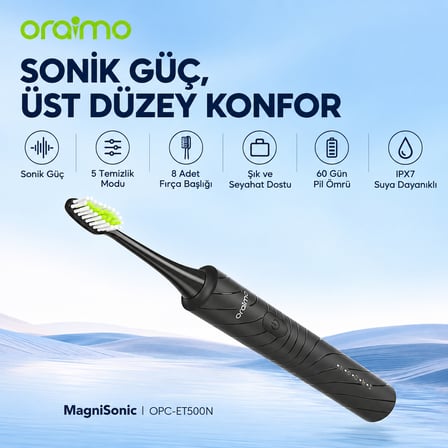 oraimo OPC-ET500N Elektrikli Diş Fırçası Graphite Black 8 Başlık