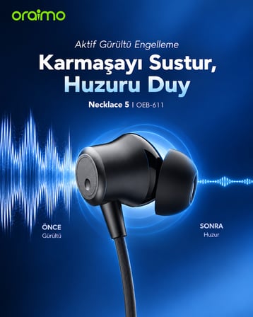 oraimo OEB-611 Boyun Bantlı Bluetooth Kulaklık Speed Black ANC