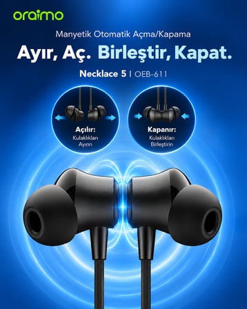oraimo OEB-611 Boyun Bantlı Bluetooth Kulaklık Speed Black ANC