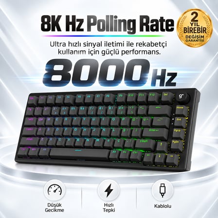 GameRaider K1 HE Grey Ultra-Fast Lime Manyetik Switch 8K Hz Türkçe Kablolu Gaming Klavye