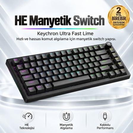 GameRaider K1 HE Grey Ultra-Fast Lime Manyetik Switch 8K Hz Türkçe Kablolu Gaming Klavye