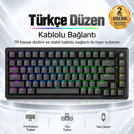 GameRaider K1 HE Grey Ultra-Fast Lime Manyetik Switch 8K Hz Türkçe Kablolu Gaming Klavye