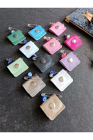 Mini Bebek Cevşen Dualı Kolye Muska Hakiki Deri El Yapımı Dörtgen