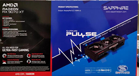 Sapphire RX 9070 XT Pulse 11348-03-20G 256 Bit GDDR6 16 GB Ekran Kartı Outlet