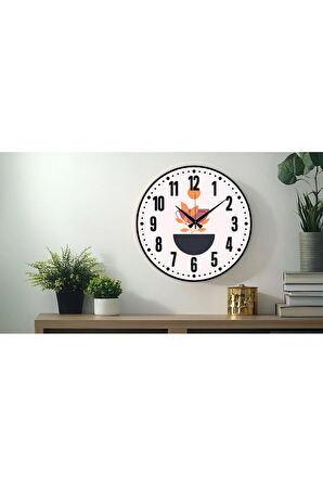 Dekoratif Türkçe Rakamlı UV Baskılı Duvar Saati (Sessiz) Akar Mekanizma 40CM Metal Akrep Yelkovan