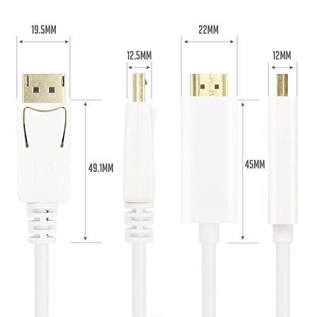 Vcom CG605L-1.8 Beyaz 1.8MT Display Port Erkek To Hdmi Erkek Kablo