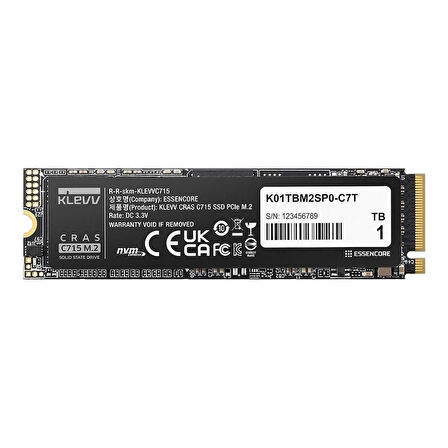 KLEVV Cras C715 1TB NVMe PCIe Gen3 x4 Okuma 3200MB – Yazma 2000MB M.2 SSD (K01TBM2SP0-C7T)