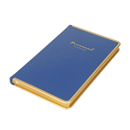 123-0227  Monaco Vegan Deri Sert Kapak 100gr 96 Yaprak 13x21 cm Kenar Altın Demir ve Altın Yaldız Çizgili Mavi
