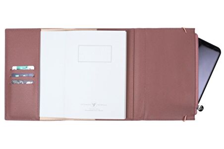 Zipco Clutch Yumuşak Koruyuculu Lastikli Fermuarlı Cepli Çizgili Blok Not Defteri 14x20 cm Gül Kurusu