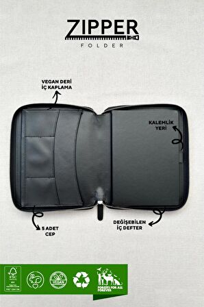 Panama Zipper Folder Defter Siyah-noktalı