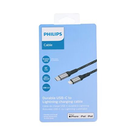 Philips Apple MFI Lisanslı 6A 100W Usb-C to Lightning 2Metre Data ve Şarj Kablosu DLC5206L/00