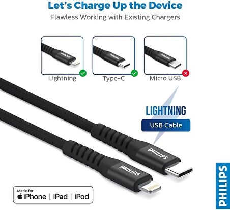 Philips Apple MFI Lisanslı 6A 100W Usb-C to Lightning 2Metre Data ve Şarj Kablosu DLC5206L/00