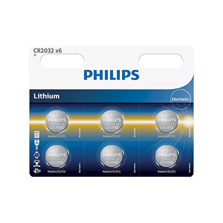 Philips CR2032 X6 Lithium Battery 3V Düğme Pil 6lı Paket