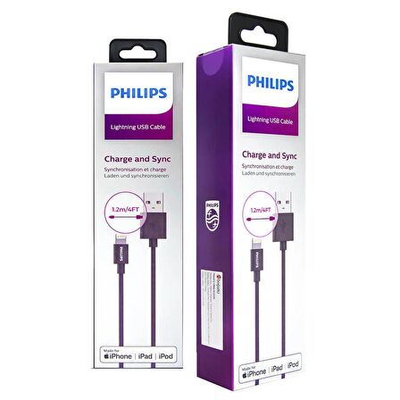 Philips Apple Uyumlu Mfi Lisanslı DLC3104V UsbA to Lightning Hızlı Şarj ve Data Kablosu 1.2m Siyah