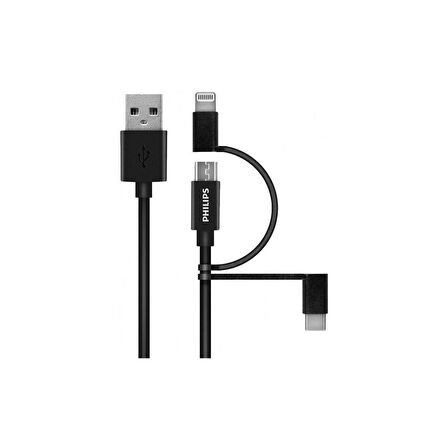 Philips DLC3104T MFİ Apple Uyumlu Lisanslı 3in1 Micro Usb-Lightining-Type-C Şarj ve Data Kablosu 1.2m Siyah