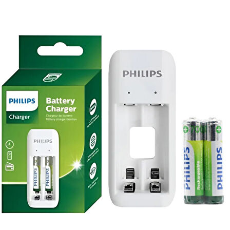 Philips SCB2070NB/00 2 li Beyaz 2xAAA 700 mah Pilli Pil Şarj Cihazı Aleti