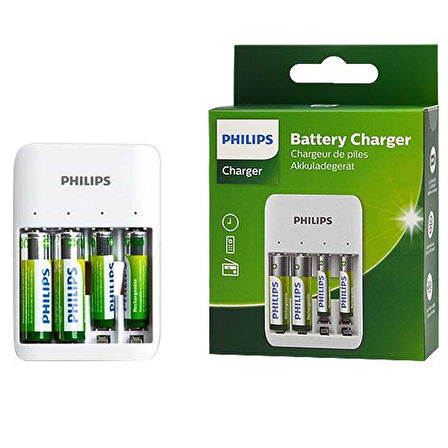 Philips SCB4013NB-00 4 lü Beyaz 2xAAA 700 2 xAA 1300 mAh Pilli Pil Şarj Cihazı Aleti