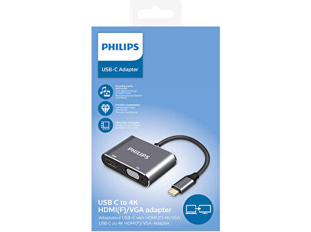 PHILIPS SWV6021/00  2-in-1 USB-C - HDMI ve VGA Adaptörü