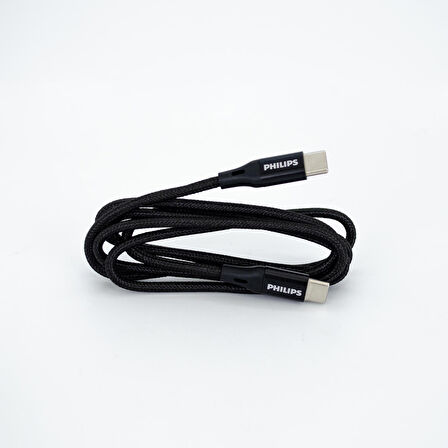 Philips DLC5522C 0.5M Type-C to Type-C Örgülü Hızlı Data ve Şarj Kablosu Siyah